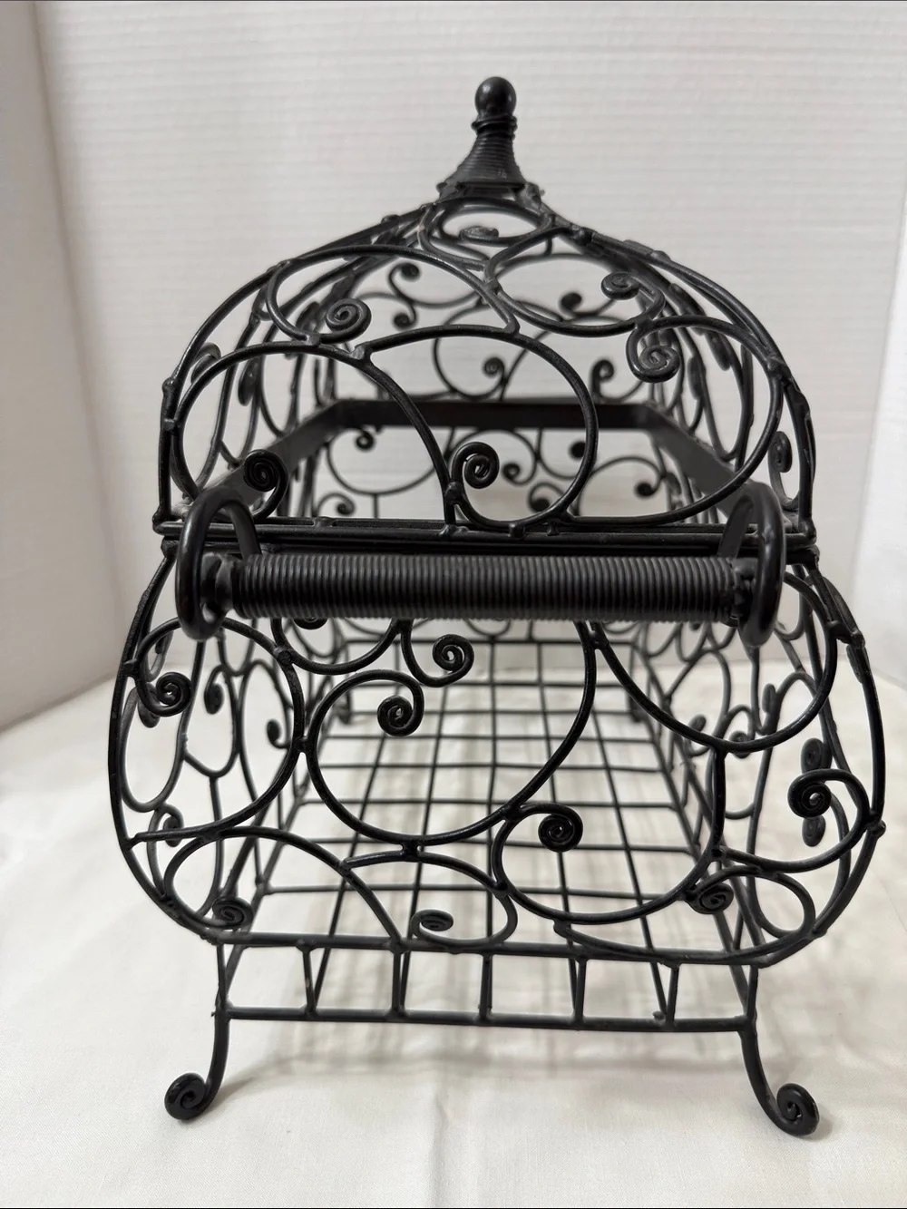 Vintage Wrought Iron Style Scrollwork Decorative Centerpiece Basket with Lid